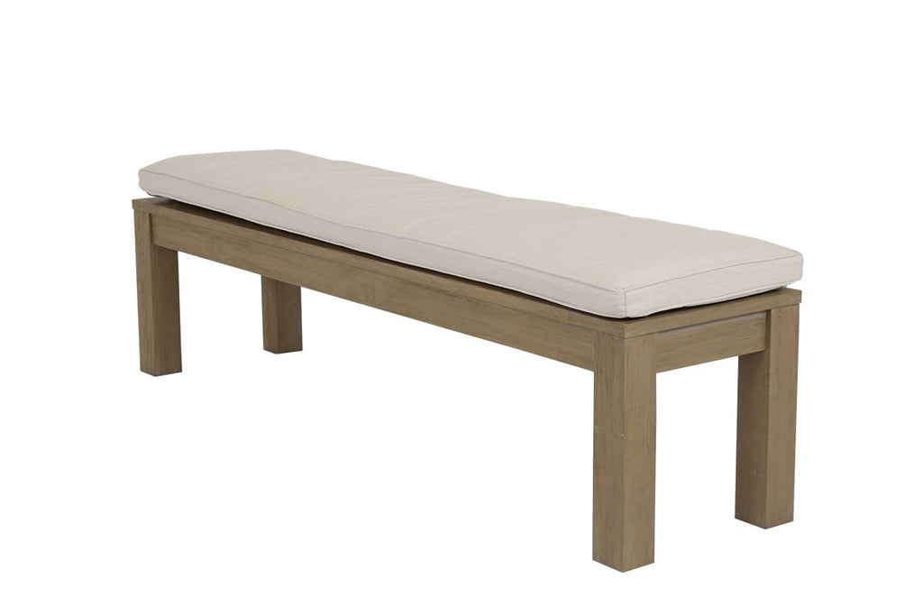 Sunset West Dining Bench in Coastal Teak with cushion in Canvas Flax