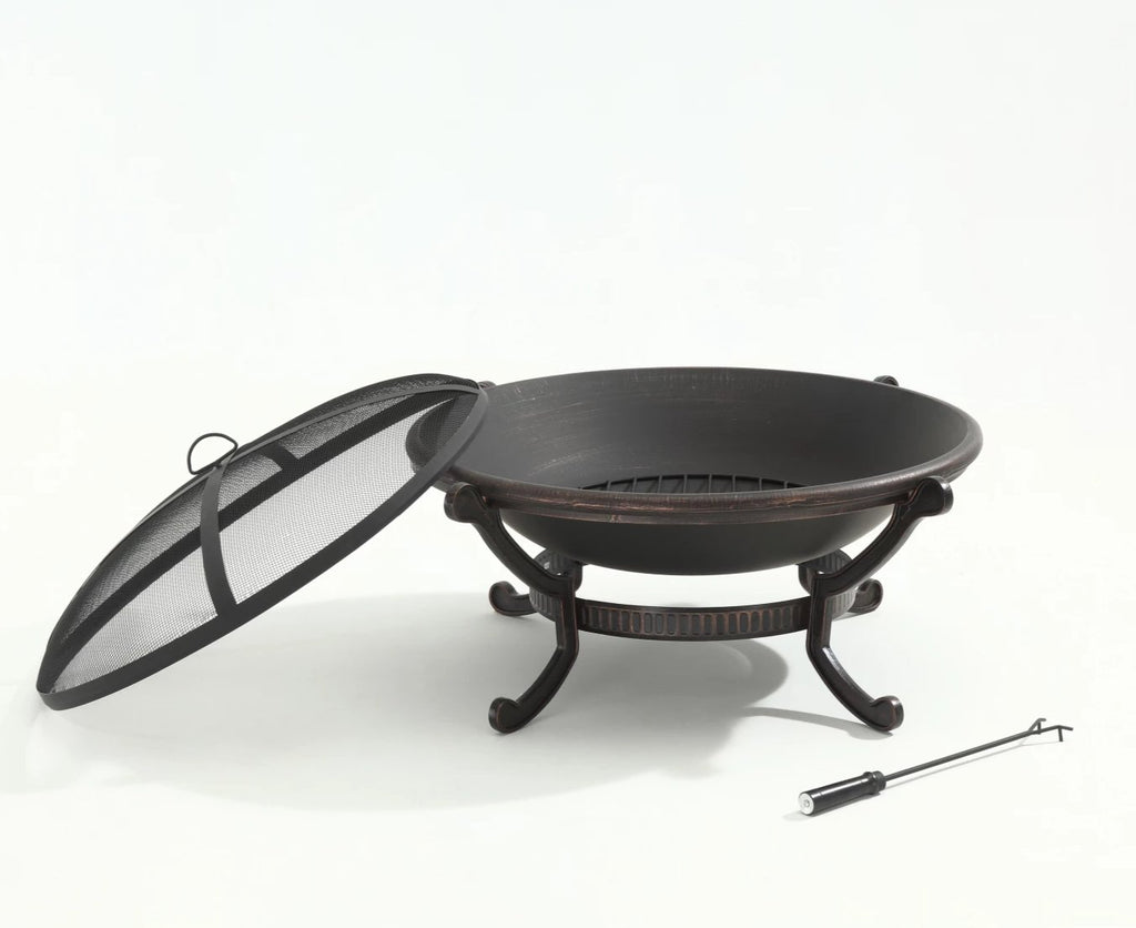 Crosley Brands Ashland Outdoor Fire Pit with Oversized Bowl and Steel Mesh Lid - Antique Black