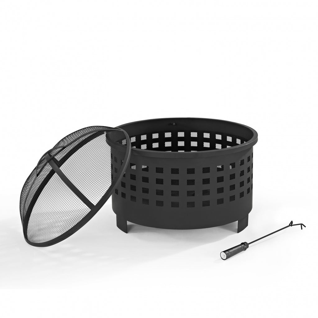 Crosley Brands Hudson Outdoor Fire Pit with Oversized Bowl and Steel Mesh Lid - Black
