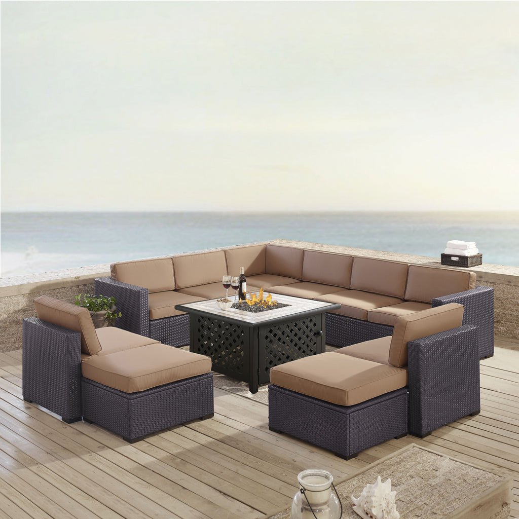 Crosley Brands Biscayne 8Pc Outdoor Wicker Sectional Set W/Fire Table