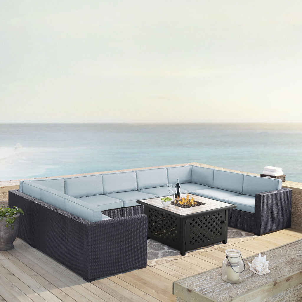 Crosley Brands Biscayne 6Pc Outdoor Wicker Sectional Set W/Fire Table