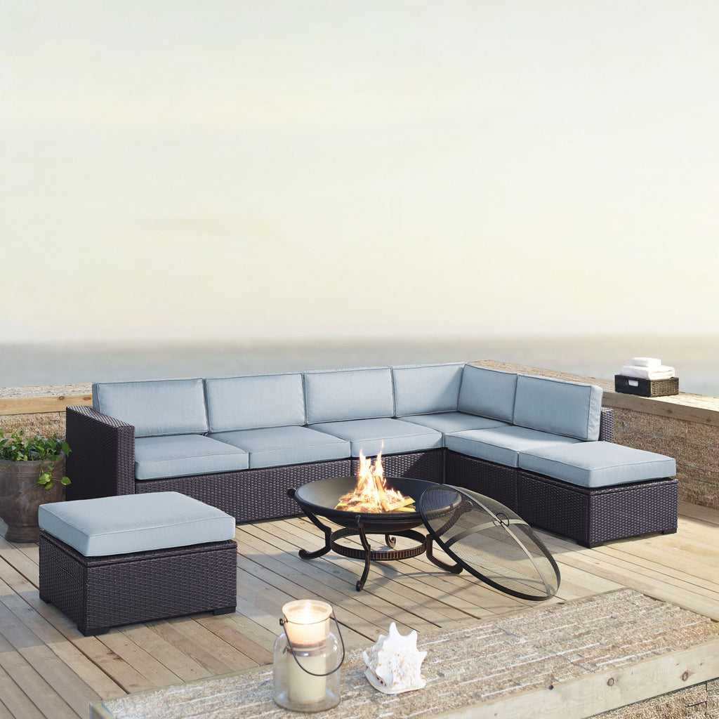 Crosley Brands Biscayne 6Pc  Outdoor Wicker Sectional Set W/Fire Pit