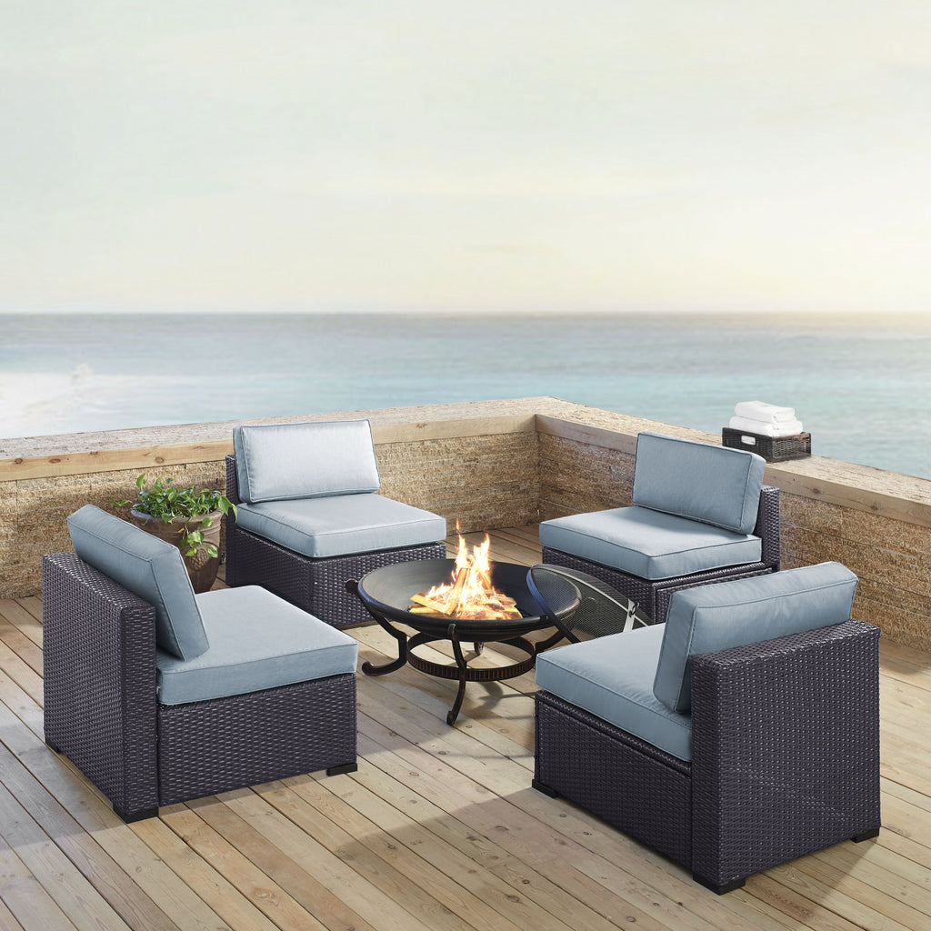Crosley Brands Biscayne 5Pc Outdoor Wicker Sectional Set W/Fire Pit