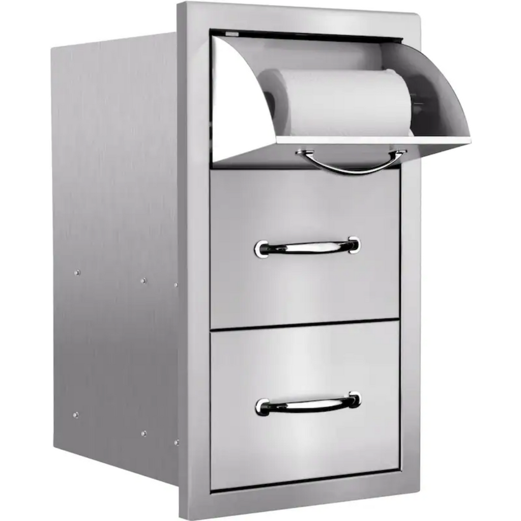 Summerset Masonry Combo, 17" Stainless Steel - Vertical 2-Drawer & Paper Towel Holder with Masonry Frame Return