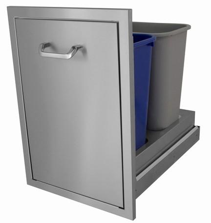 Hasty Bake Slide-Out Double Trash Can (304 Stainless Steel, polished chrome handles)